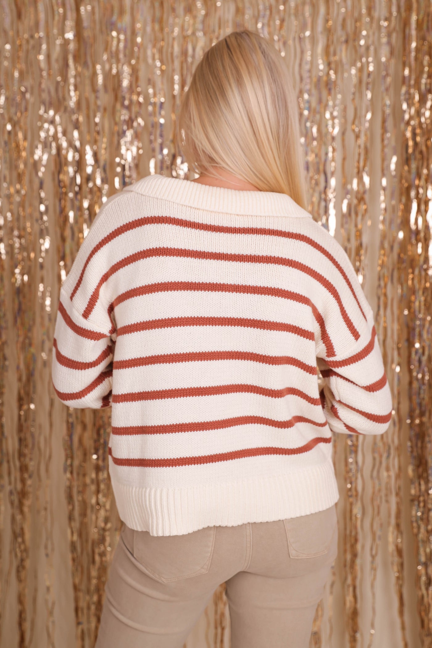 Women's Classic Fall Sweater- Women's Striped Collar Sweater- Women's Preppy Sweaters