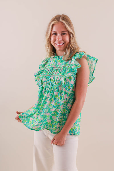 Green Babydoll Style Top- Women's Preppy Tops- Women's Colorful Blouse