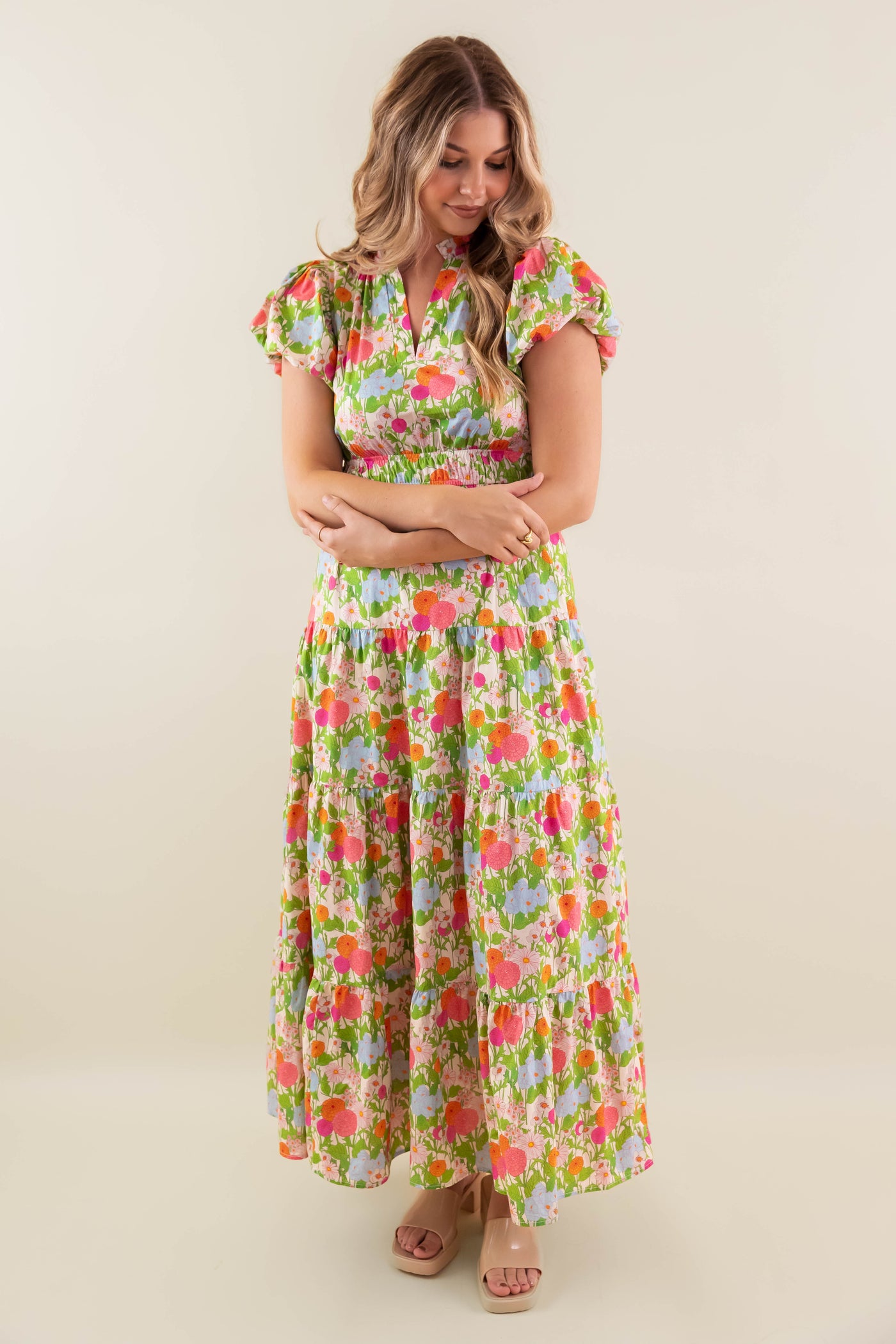 Vibrant Floral Print Maxi Dress- Women's Colorful Maxi Dress- Entro Dresses