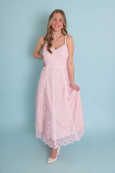 Pink Floral Embroidery Dress- Coquette Style Dresses- Just Me Flower Dress