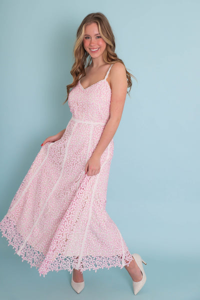 Pink Floral Embroidery Dress- Coquette Style Dresses- Just Me Flower Dress