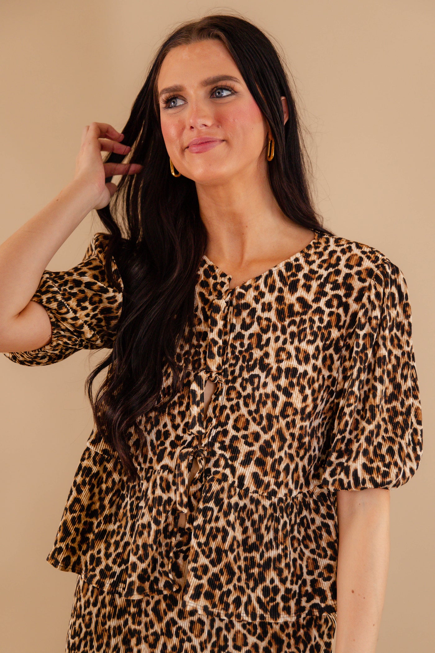 Leopard Tie Front Blouse- Women's Leopard Matching Set- Women's Cheetah Matching Two-Piece Set