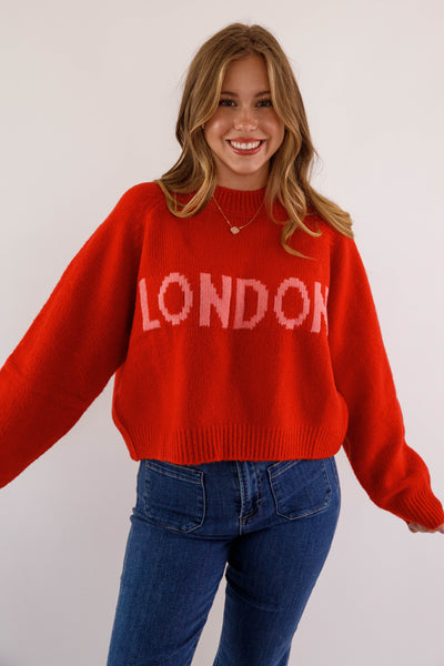 London Knit Sweater- Red London Sweater- Miou Muse London Sweater