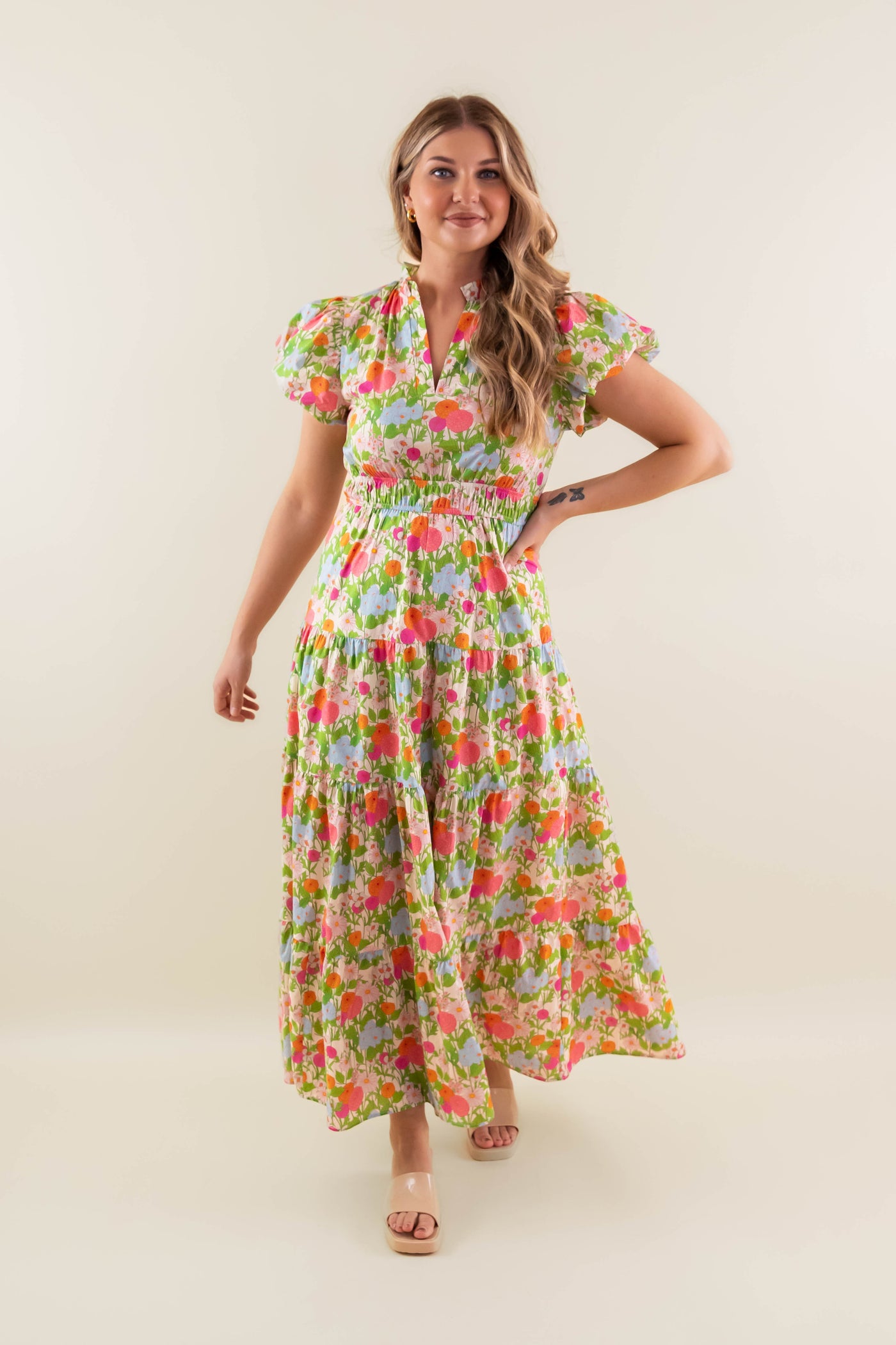 Vibrant Floral Print Maxi Dress- Women's Colorful Maxi Dress- Entro Dresses