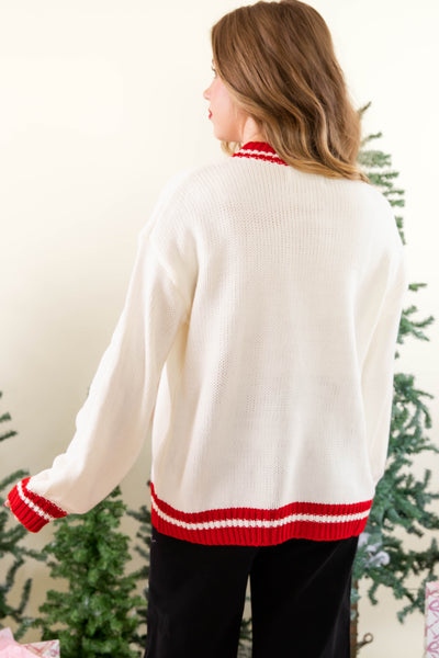 Classic Red Bow Christmas Tree Sweater- Elegant Christmas Tree Sweater- Main Strip Christmas Sweater