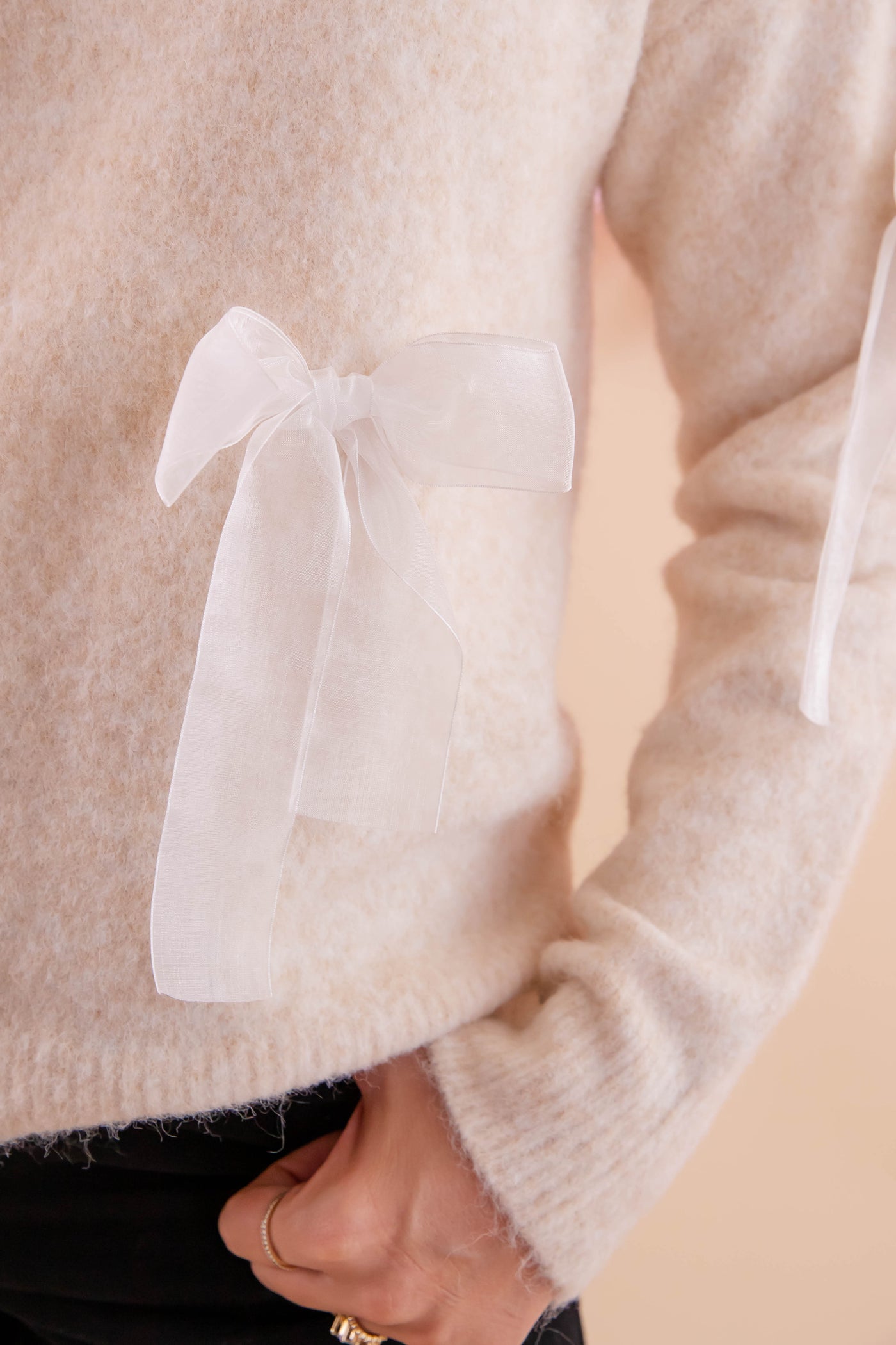 Women's Bow Applique Sweater- Ribbon Bow Sweater- Coquette Bow Sweater