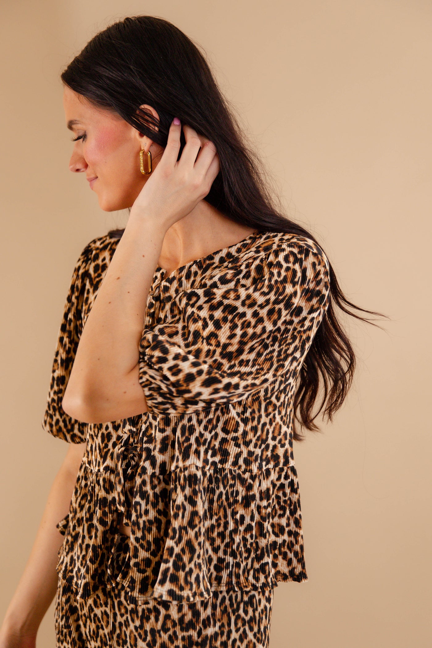 Leopard Tie Front Blouse- Women's Leopard Matching Set- Women's Cheetah Matching Two-Piece Set