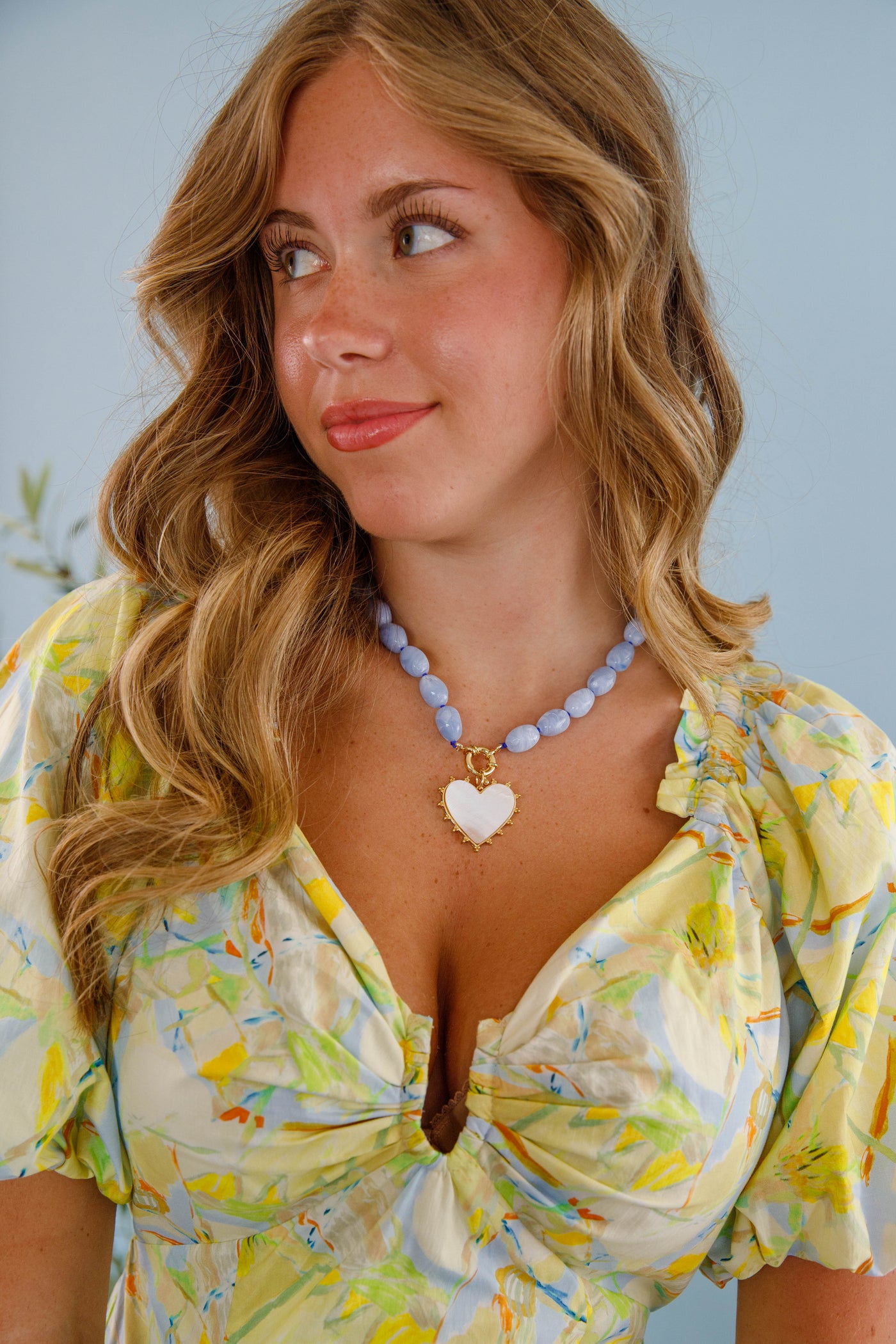 Heart Blue Beaded Necklace- Women's Summer Beaded Jewelry