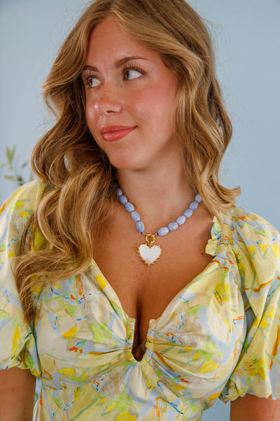 Heart Blue Beaded Necklace- Women's Summer Beaded Jewelry