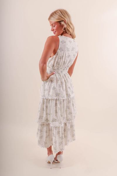 Dainty Floral and Lace Midi Dress- Women's Cottage-Core Dress- TCEC Lace Midi Dress