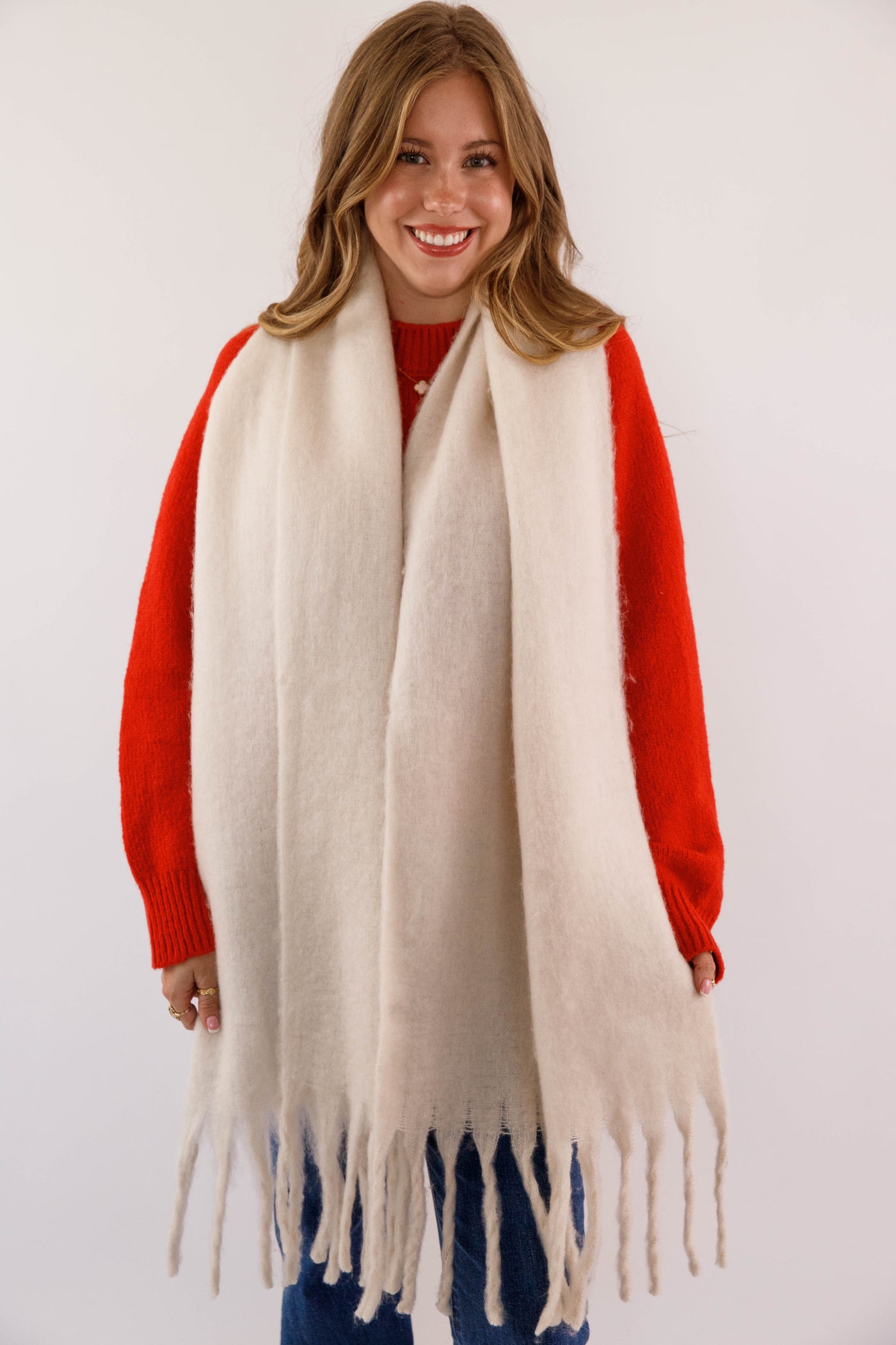Cream Fringe Scarf- Long Cream Fringe Scarf