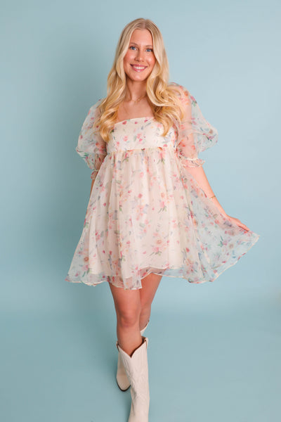 Women's Babydoll Dress- Women's Tulle Floral Dress- Storia Dresses