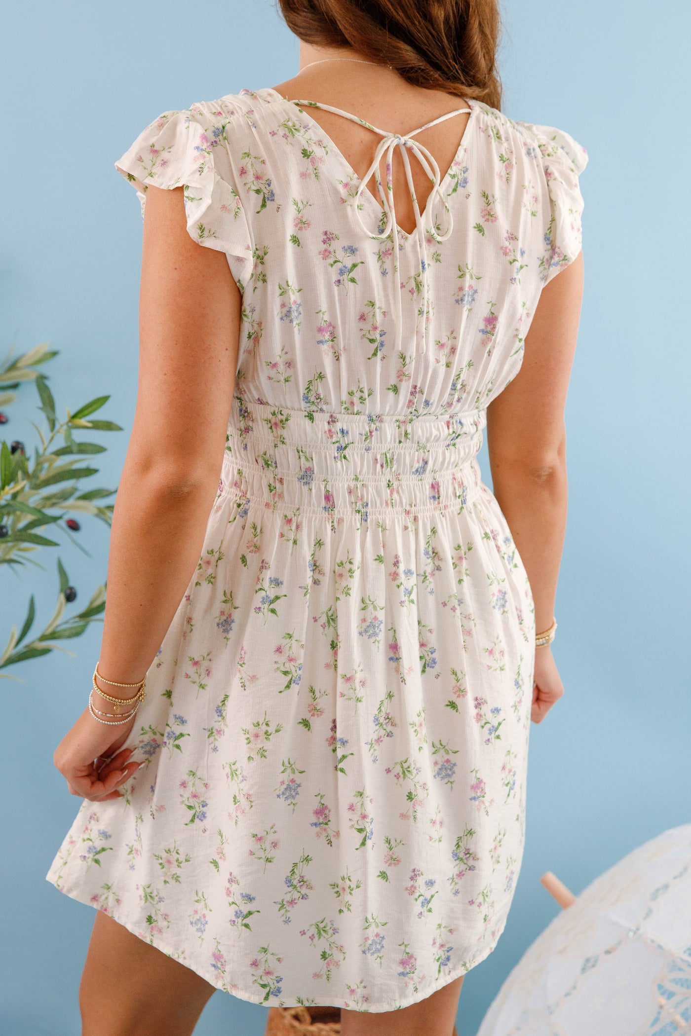 Short White Floral Dress- Flower Print Mini Dress