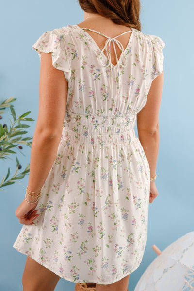 Short White Floral Dress- Flower Print Mini Dress
