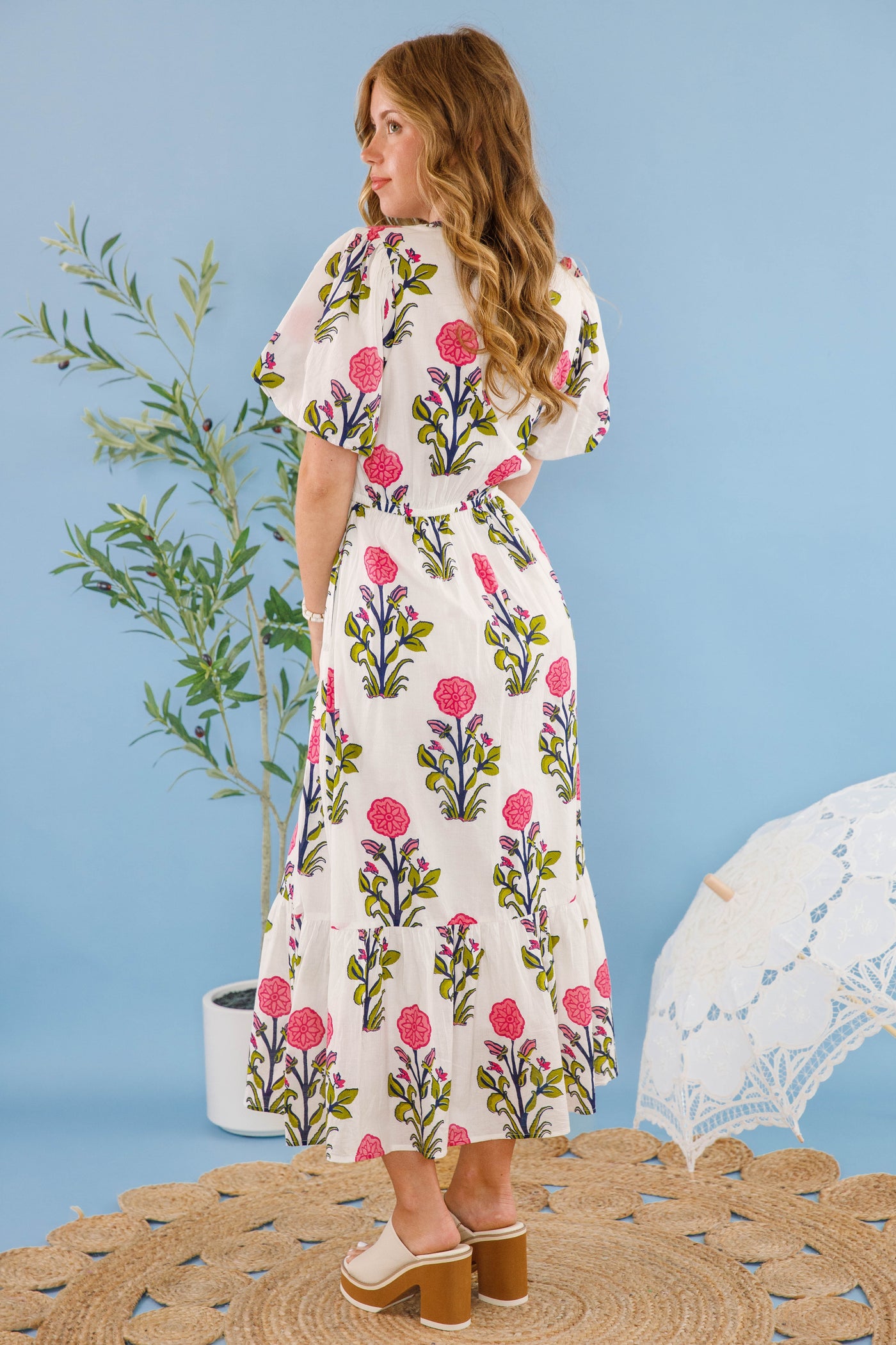 Women's White Printed Dress- Thml Midi Dress- Women's Anthro Midi Dress Extra Large Women's White Printed Dress- Thml Midi Dress- Women's Anthro Midi Dress Extra Large
