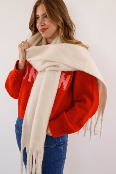 Cream Fringe Scarf- Long Cream Fringe Scarf