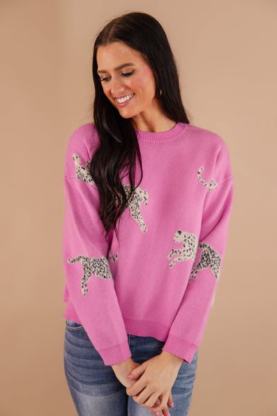 Women's Pink Cheetah Sweater- Soft Cheetah Sweater- &Merci Cheetah Sweater