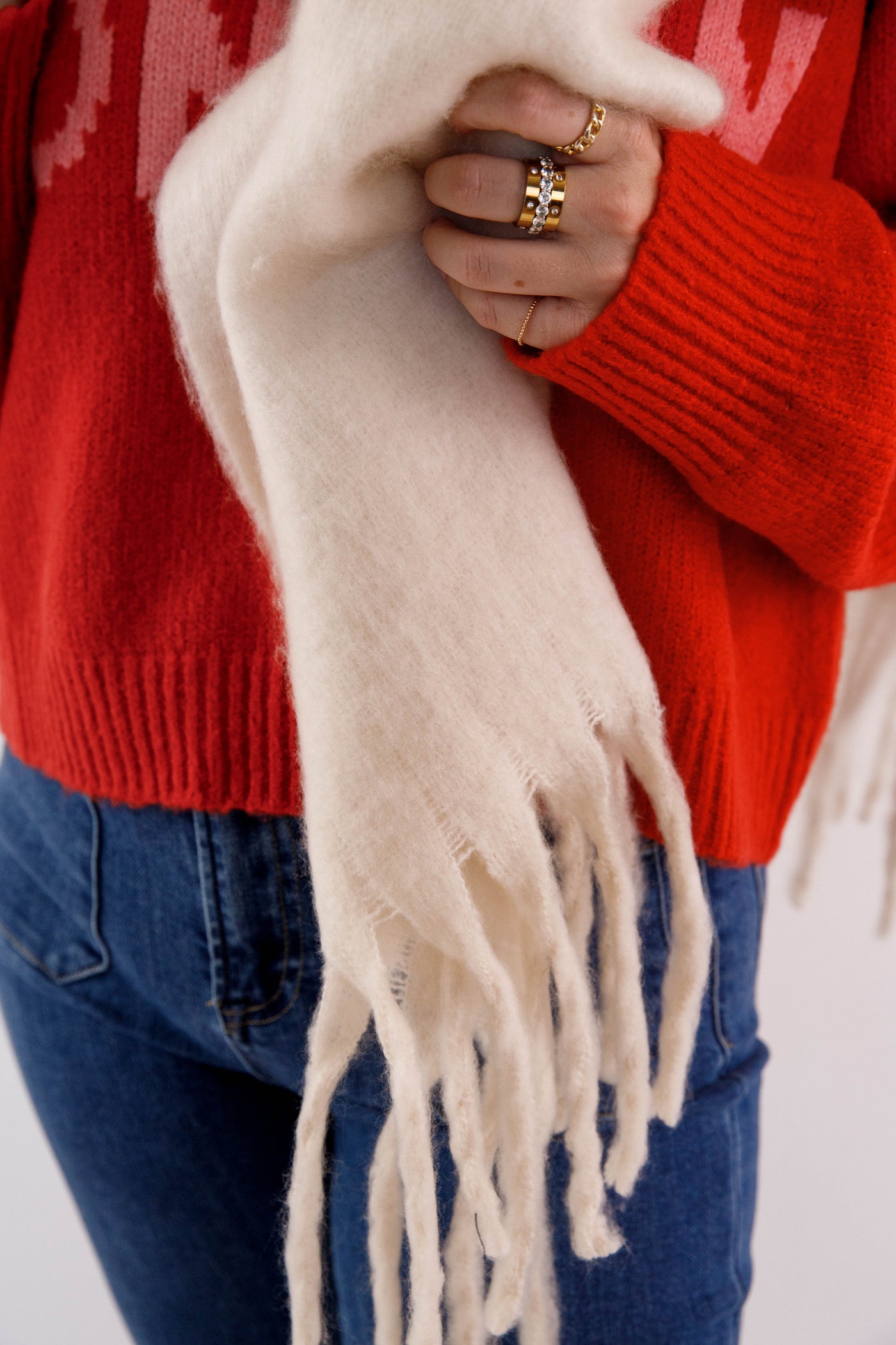 Cream Fringe Scarf- Long Cream Fringe Scarf