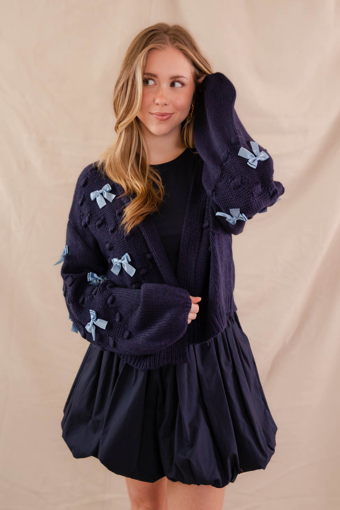 prom dresses royal blue and gold L'AGENCE Tala Cardigan In Midnight/Pop Blue main image 1