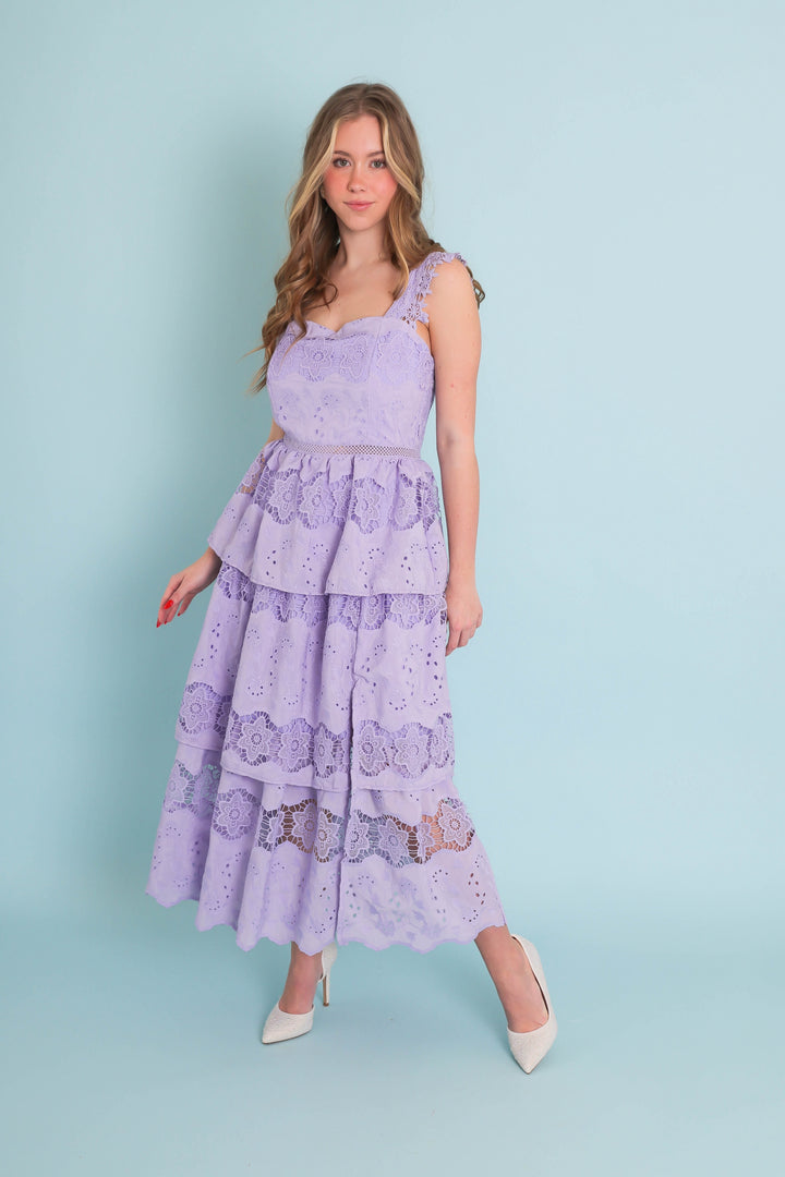 Lavender Floral Embroidered Midi Dress- Women's Purple Lace Dress- Just Me  Dresses  Juliana's Boutique
