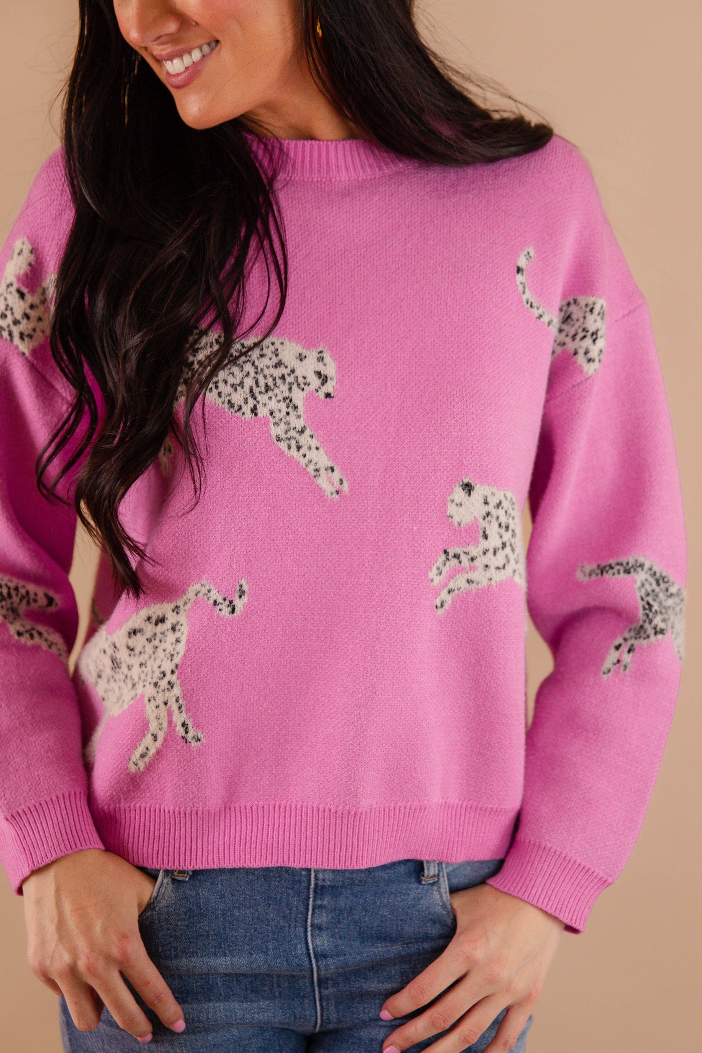 Women's Pink Cheetah Sweater- Soft Cheetah Sweater- &Merci Cheetah Sweater