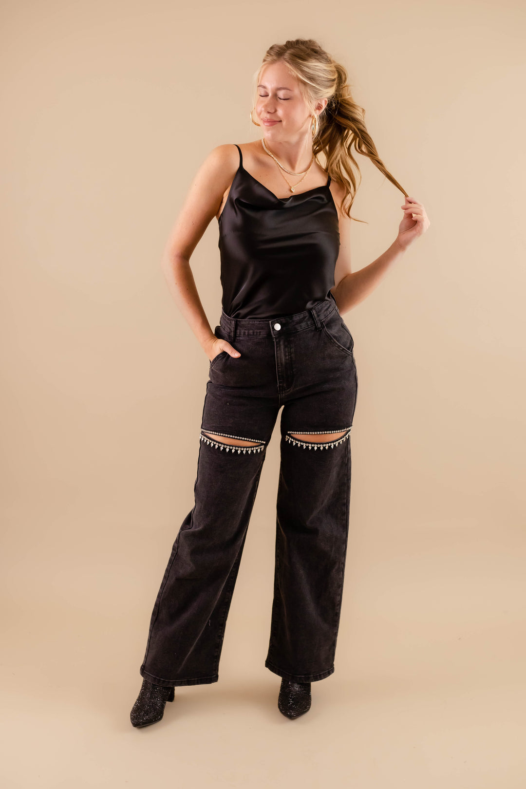 Crystal Slit Jeans- Taylor Rhinestone Jeans- Heart Rhinestone