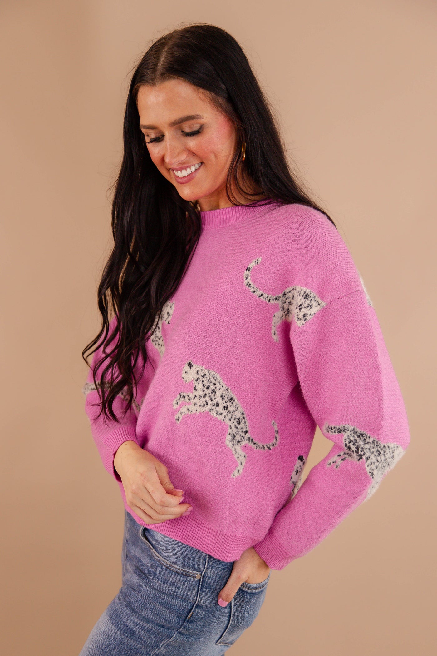 Women's Pink Cheetah Sweater- Soft Cheetah Sweater- &Merci Cheetah Sweater