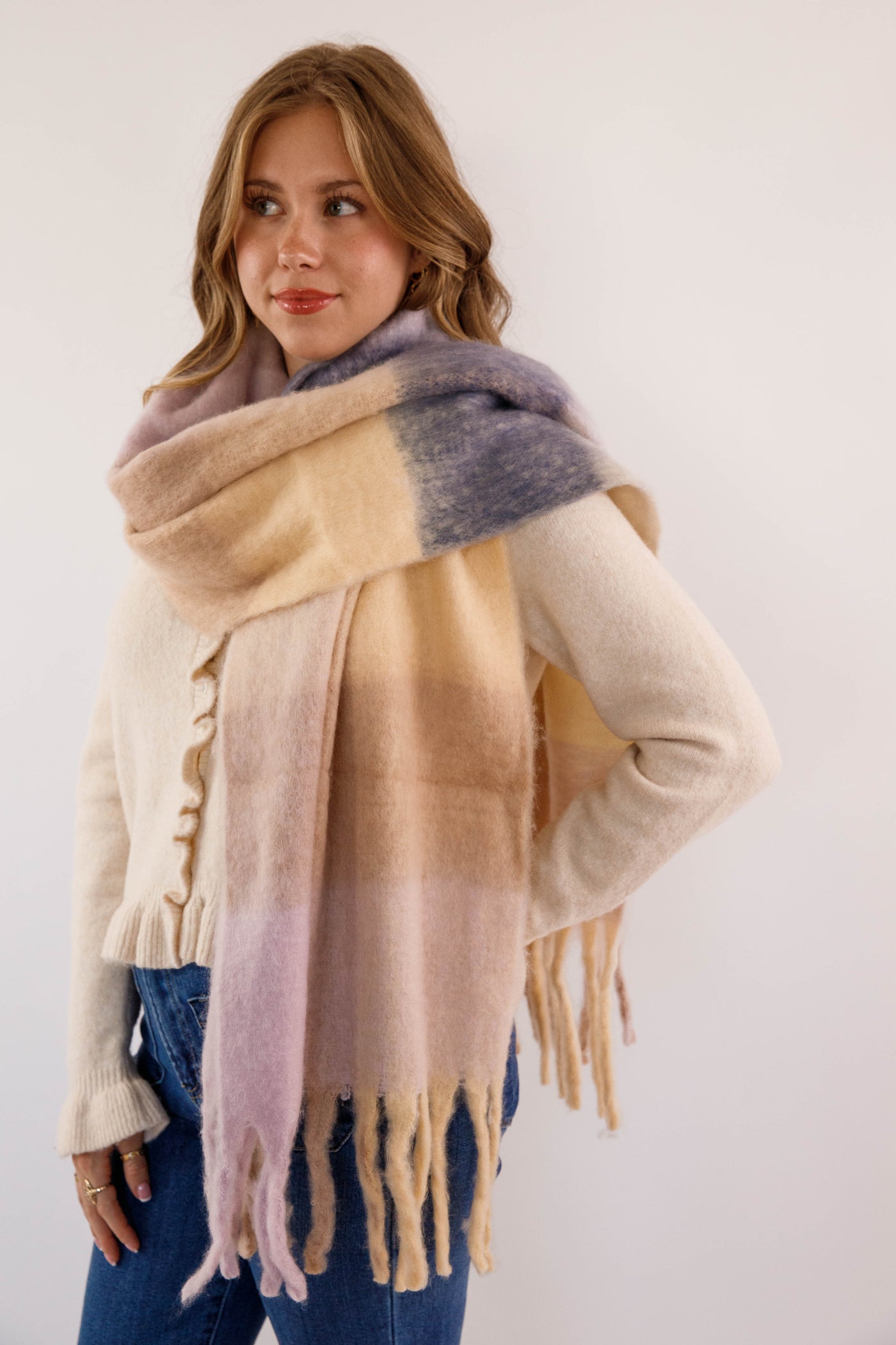 Striped Fringe Scarf- Large Soft Striped Scarf