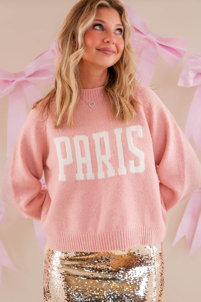 Women's Paris Sweater- Pink Paris Knit Sweater- Miou Muse Sweaters