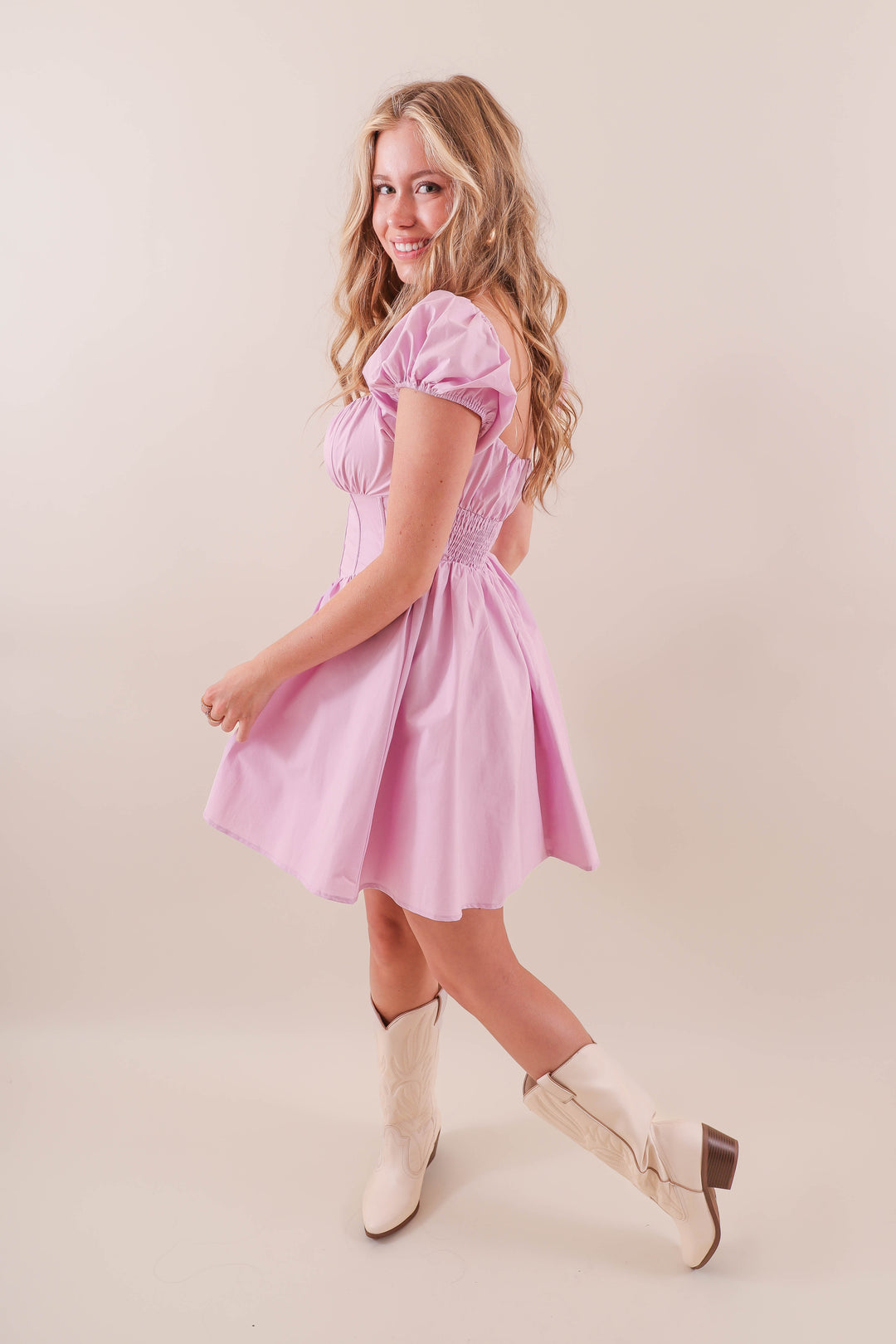 Lavender Corset Style Dress- Women's Puff Sleeve Corset Dress