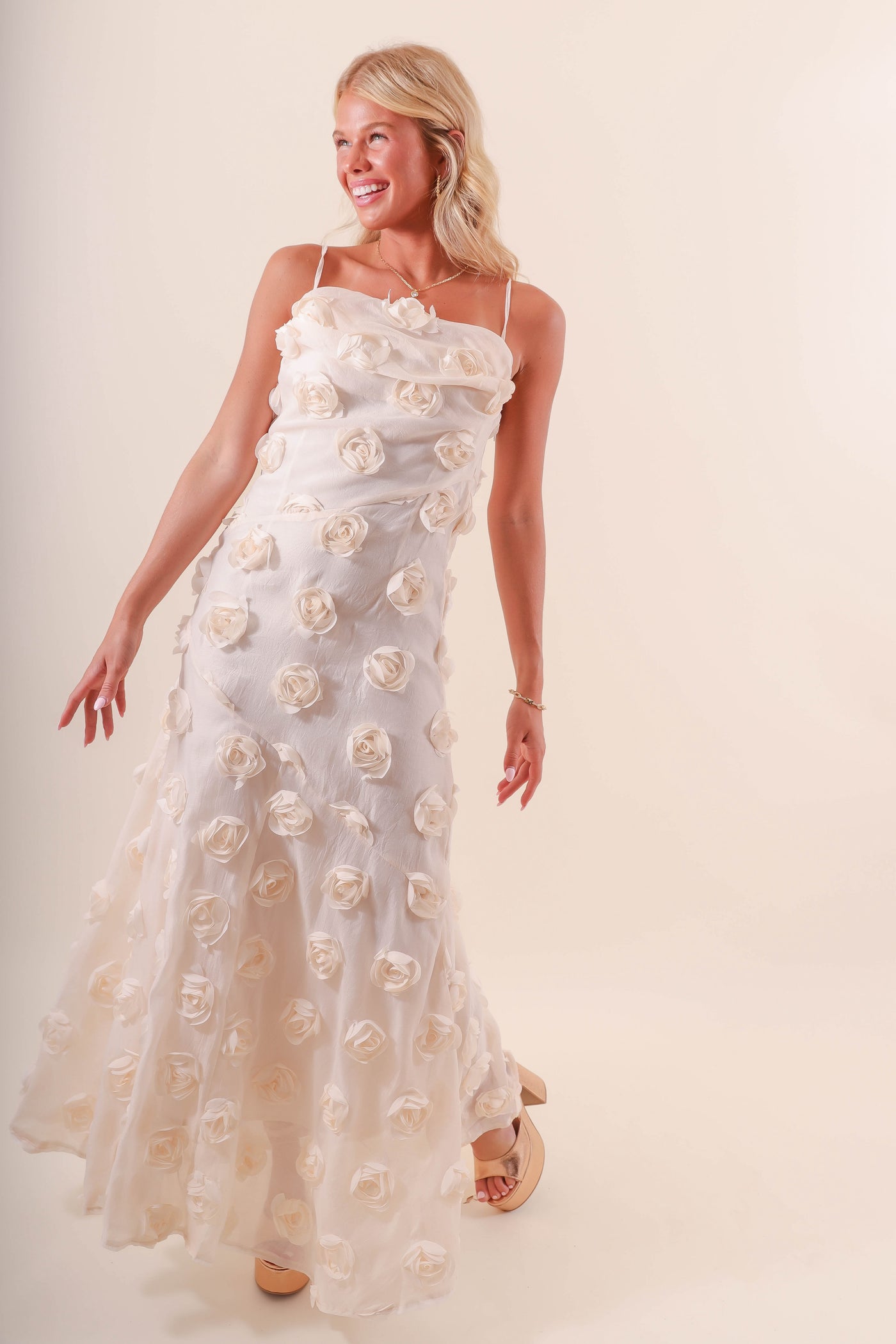 3D Roses Maxi Dress- Women's Formal Dresses- Bridal Dresses- Mable Rose Maxi