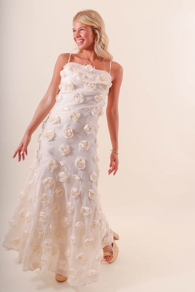 3D Roses Maxi Dress- Women's Formal Dresses- Bridal Dresses- Mable Rose Maxi