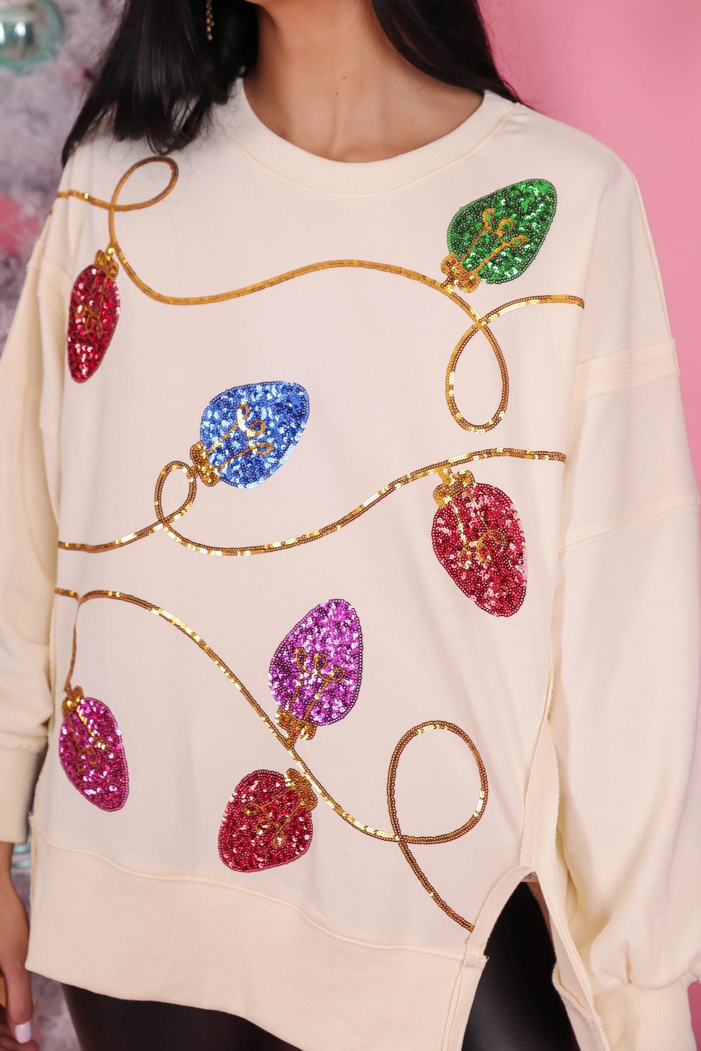 Women's Sequin Christmas Sweater- Women's Sequin Christmas Pullover- PeachLove Christmas Top