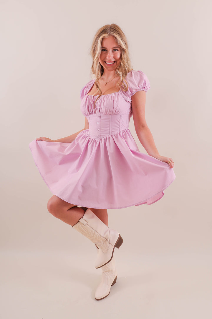 Lavender Corset Style Dress- Women's Puff Sleeve Corset Dress- Mable Dresses  – Juliana's Boutique