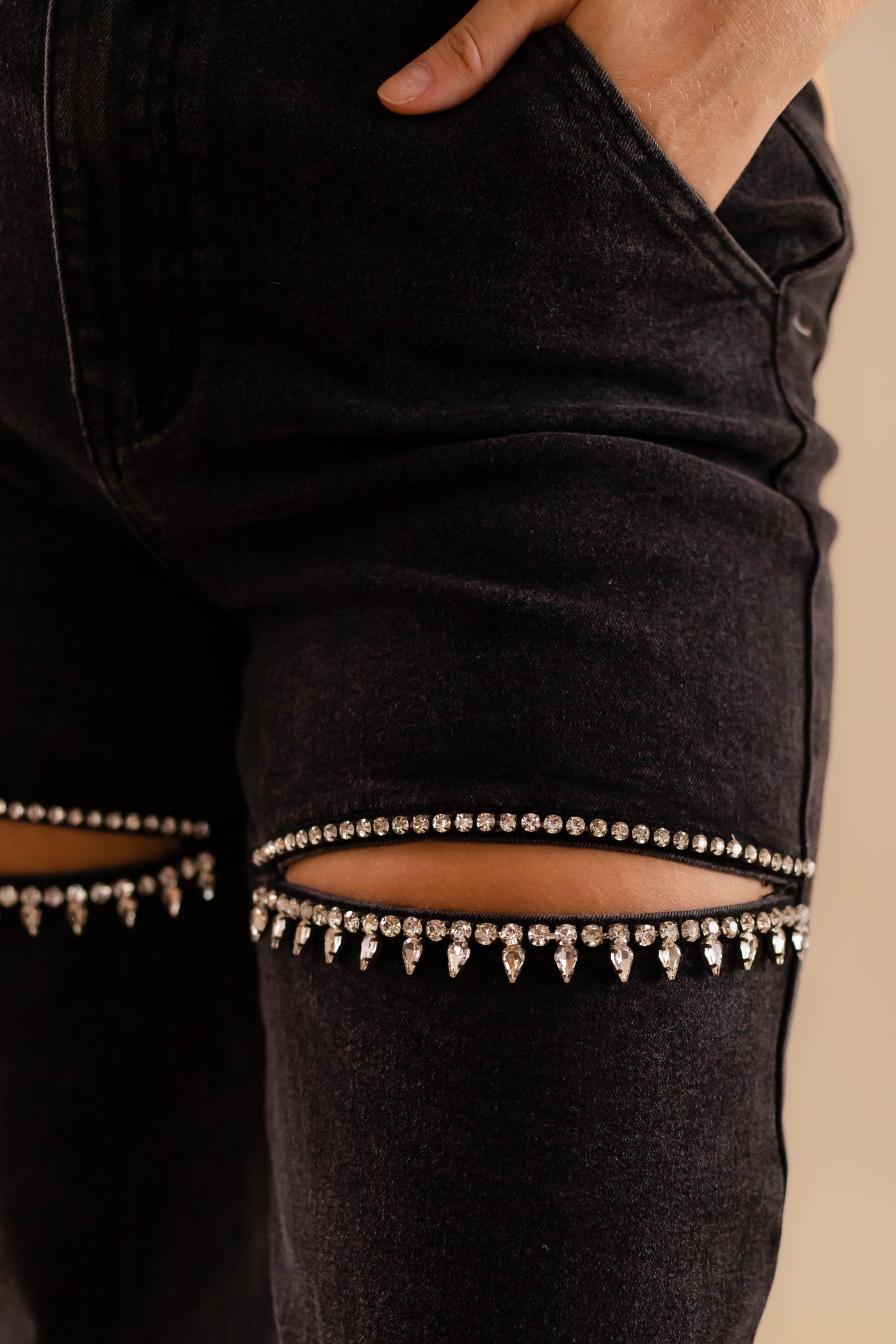 Crystal Slit Jeans- Taylor Rhinestone Jeans- Heart Rhinestone Denim