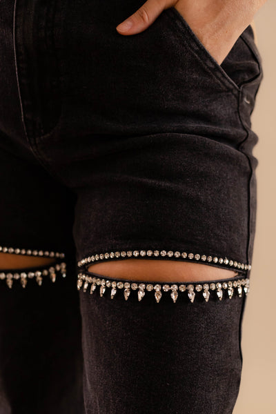 Crystal Slit Jeans- Taylor Rhinestone Jeans- Heart Rhinestone Denim