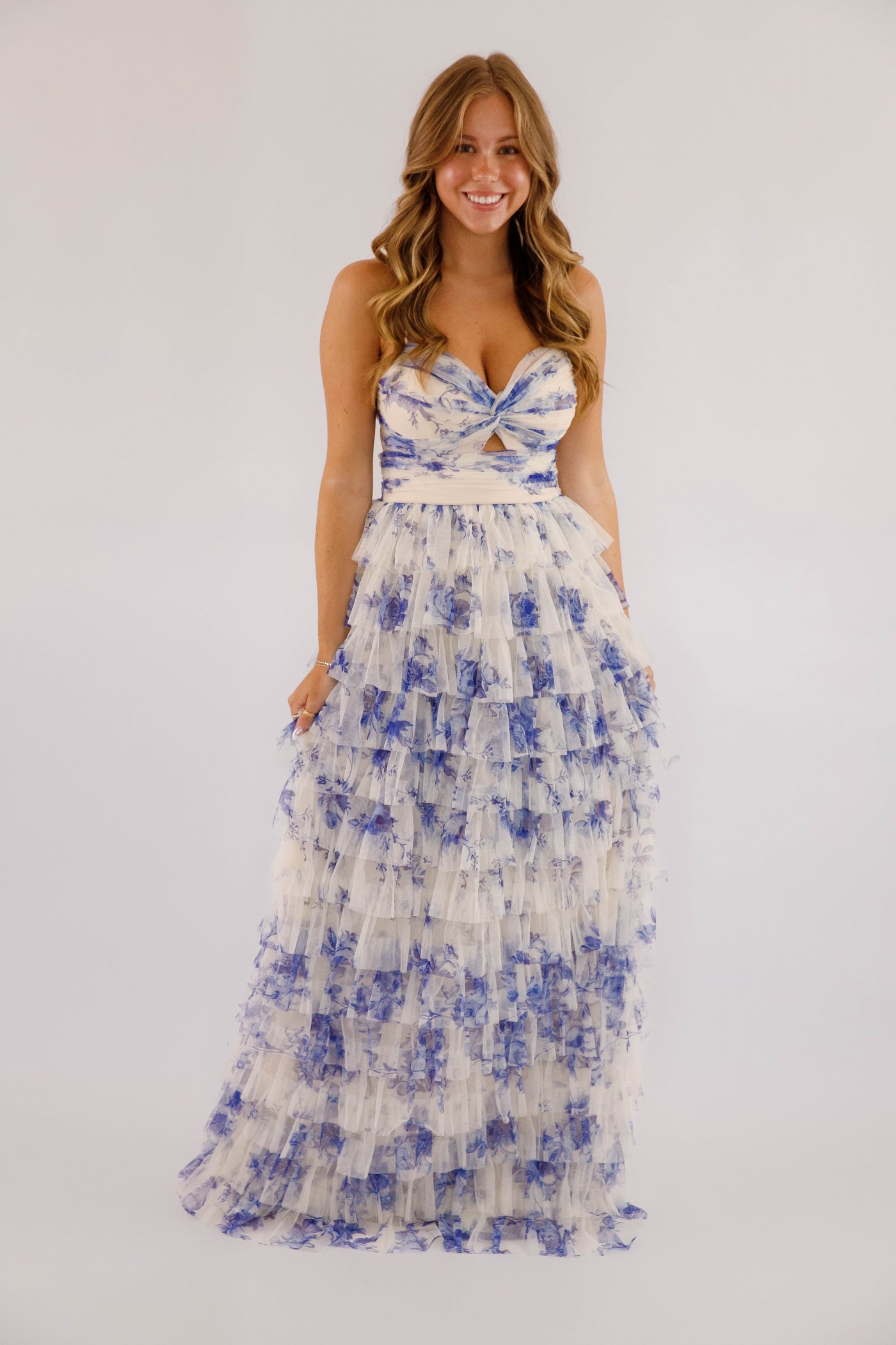Blue and White Floral Tulle Maxi- Women's Tulle Strapless Gown- Women's Cocktail Dresses Small Blue and White Floral Tulle Maxi- Women's Tulle Strapless Gown- Women's Cocktail Dresses Small