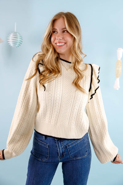 Women's Preppy Sweaters- Women's Ruffle Sweater- Eesome Sweaters