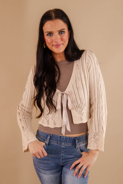 Crotchet Cardigan With Ribbon Tie- Women's Coquette Cardigan- Storia Cardigans