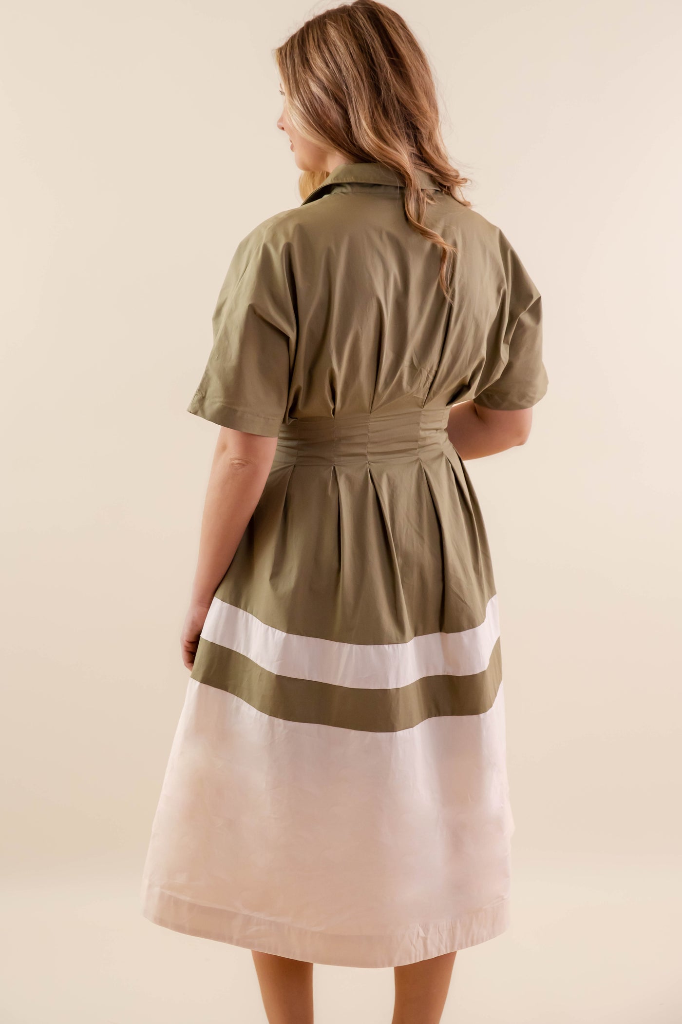 Olive Green Poplin Cotton Dress- Women's Spring Summer Cotton Midi Dress- Aureum Midi Dress Medium