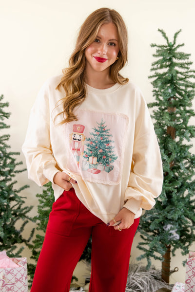 Christmas Pullover- Cute Vintage Inspired Christmas Sweatshirt- Preppy Peach Love Cream Christmas Sweatshirt