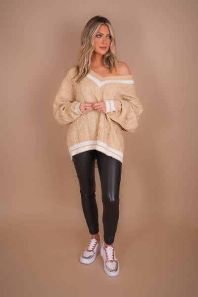 Women's Varsity Knit Sweater- Women's Oversized Knit Sweater- And The Why Sweaters