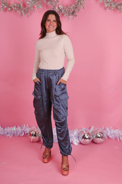 Silky Wide Leg Cargo Pants- Women's Trendy Cargo Pants- Silk Cargo Pant