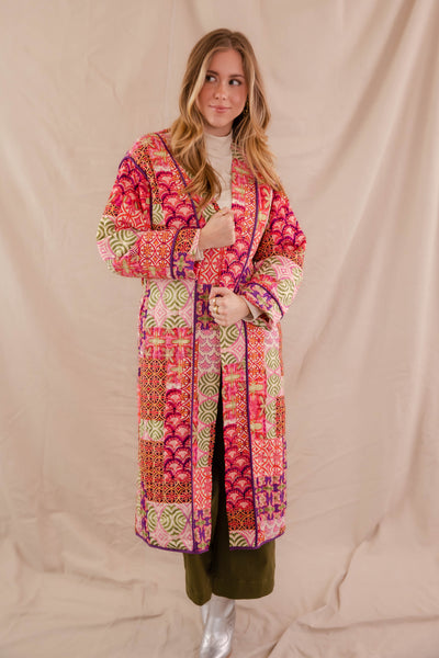 Women's Long Patchwork Coat- Colorful Patchwork Jacket- &Merci Long Jacket