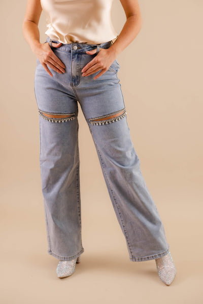 Crystal Slit Jeans- Taylor Rhinestone Jeans- Heart Rhinestone Denim