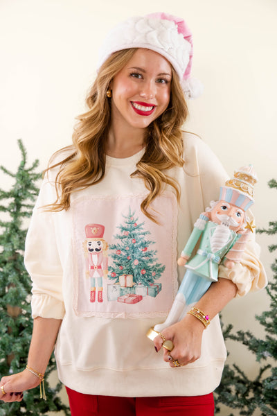 Christmas Pullover- Cute Vintage Inspired Christmas Sweatshirt- Preppy Peach Love Cream Christmas Sweatshirt