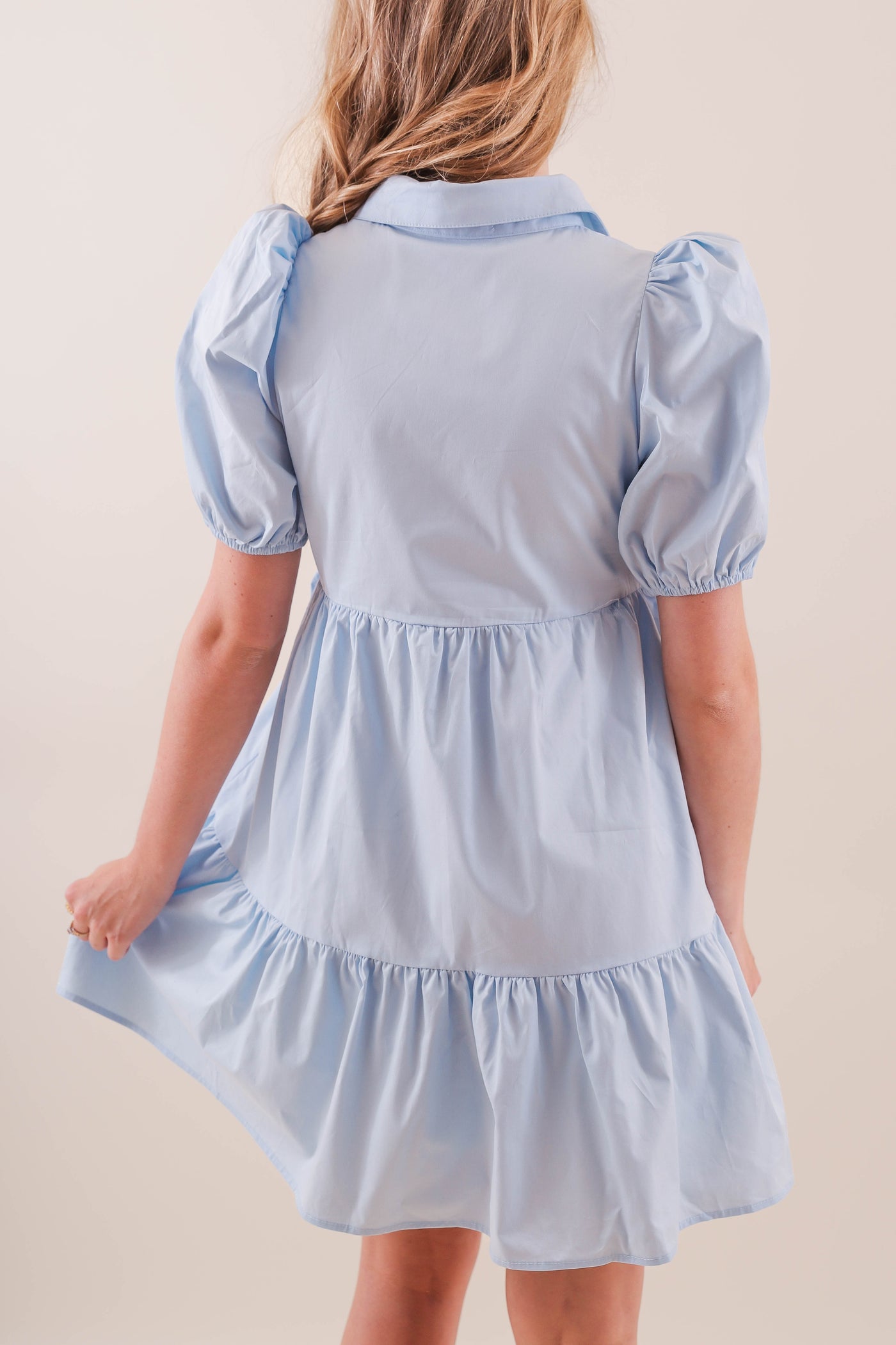 Women's Poplin Shirt Dress- Baby Blue Cotton Dress- TCEC Dresses