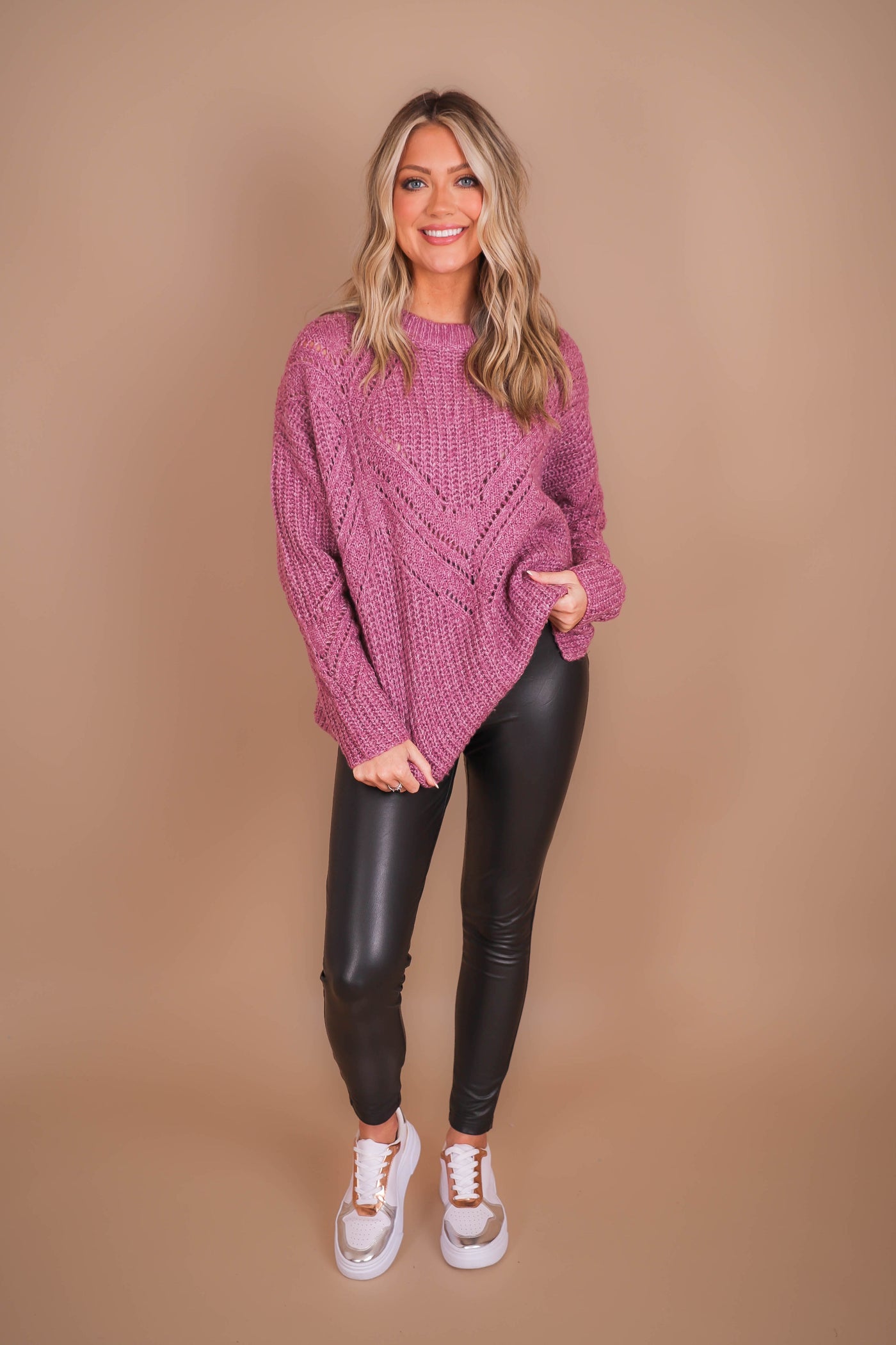 Women's Oversized Knit Sweater- Women's Soft Purple Sweater- Be Cool Sweaters