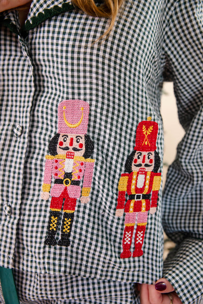 Luxurious Nutcracker Christmas Pajama Top- Elegant Gingham Christmas Pajamas- Peach Love Cream Christmas Pajama Set