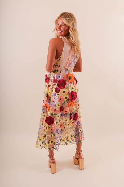 Women's 3D Flower Tulle Midi Dress- Women's Special Occasion Flower Dress- Taylor Grammy's Dress